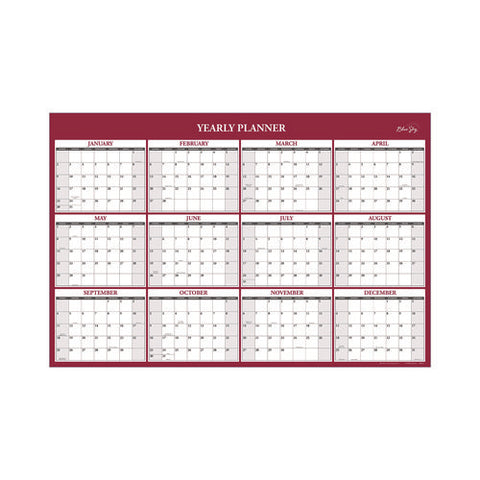 Classic Red Laminated Erasable Wall Calendar, 36 X 24, White/red/gray Sheets, 12-month (jan To Dec): 2025