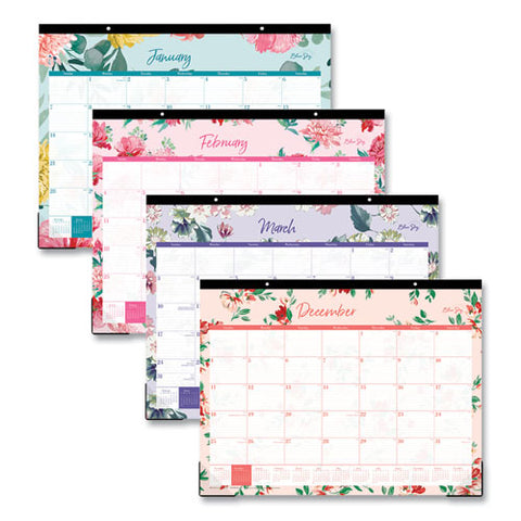 Reflections Desk Pad Calendar, Floral Artwork, 22 X 17, Assorted Sheet Colors, Black Binding, 12-month (jan To Dec): 2025