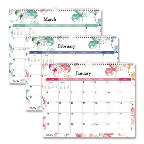 Lindley Wall Calendar, Floral Artwork, 15 X 12, White/pink/red Sheets, 12-month (jan To Dec): 2025