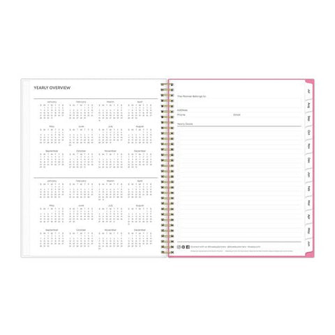 Roosevelt Pink Academic Weekly/monthly Planner, Floral Artwork, 11" X 8.5", Pink/gray Cover, 12-month (july-june): 2025-2026