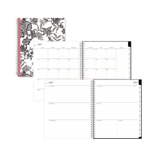 Analeis Create-your-own Cover Weekly/monthly Planner, Floral, 11 X 8.5, White/black/coral, 12-month (july To June): 2024-2025