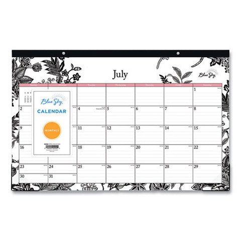 Analeis Academic Year Desk Pad Calendar, Floral Artwork, 17 X 11, White/black/coral Sheets, 12-month (july-june): 2024-2025