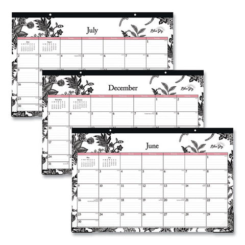 Analeis Academic Year Desk Pad Calendar, Floral Artwork, 17 X 11, White/black/coral Sheets, 12-month (july-june): 2024-2025