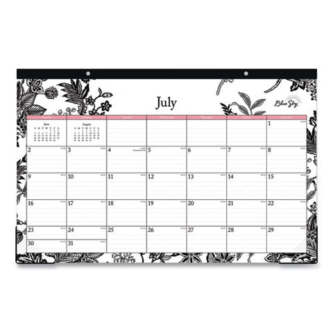 Analeis Academic Year Desk Pad Calendar, Floral Artwork, 17 X 11, White/black/coral Sheets, 12-month (july-june): 2024-2025