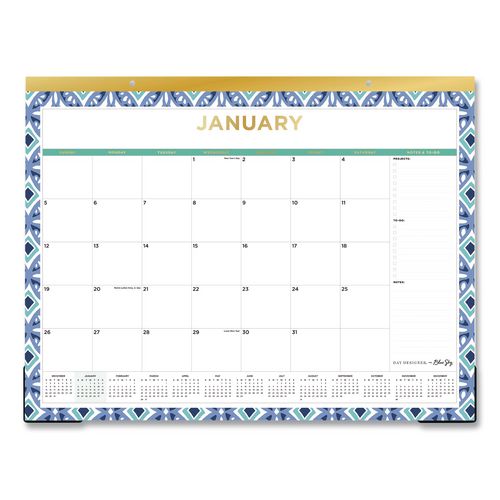 Tile Monthly Desk Pad Calendar, Geometric Artwork, 22 X 17, White/blue/green Sheets, 12-month (jan To Dec): 2026