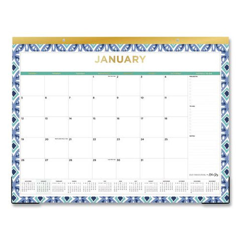Tile Monthly Desk Pad Calendar, Geometric Artwork, 22 X 17, White/blue/green Sheets, 12-month (jan To Dec): 2026