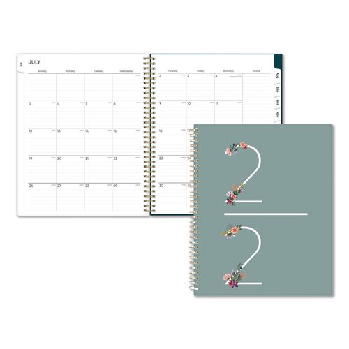 Greta Academic Year Weekly/monthly Planner, Floral Artwork, 11 X 8.5, Green Cover, 12-month (july-june): 2026 To 2027