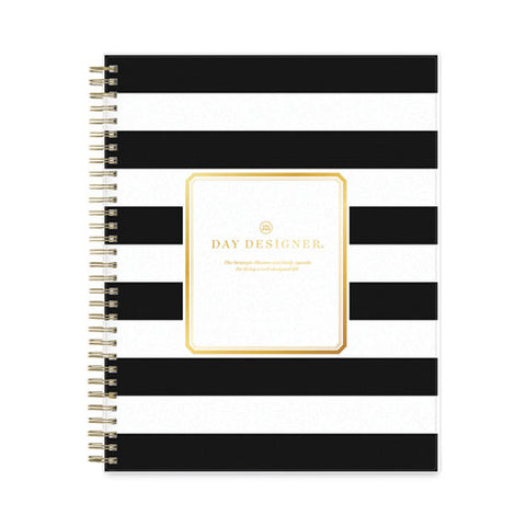 Day Designer Daily/monthly Frosted Planner, Rugby Stripe Artwork, 10 X 8, Black/white Cover, 12-month (july-june): 2024-2025