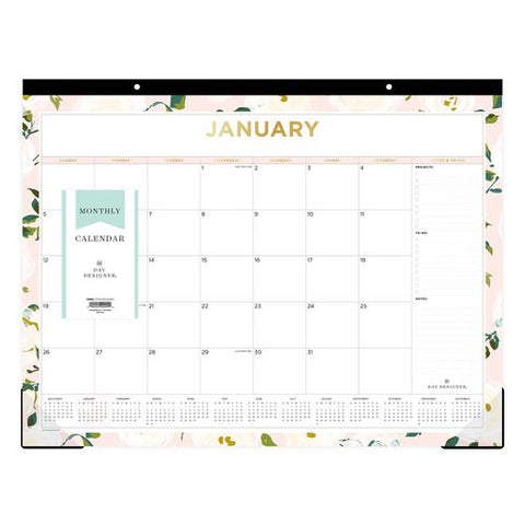 Day Designer Coming Up Roses Monthly Desk Pad Calendar, Floral Artwork, 22 X 17, Cream/blush Sheets, 12-month (jan-dec): 2025