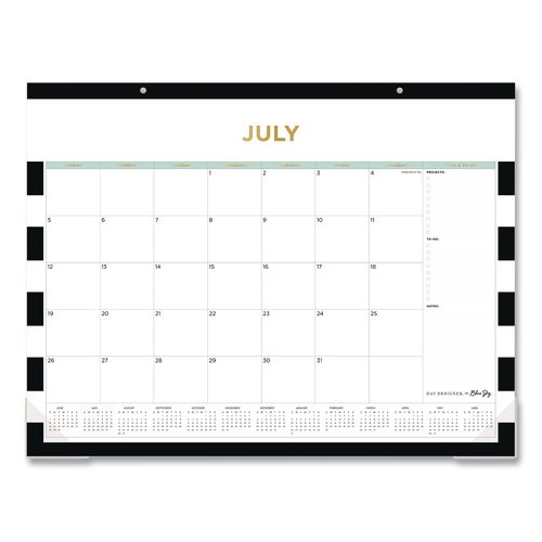 Day Designer Rugby Stripe Academic Year Desk Pad Calendar, 22x17, White Sheets,black Headband/clear Corners, Jul-jun: 2026-27