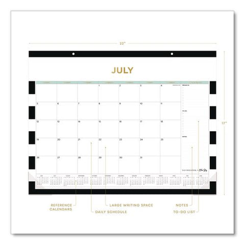 Day Designer Rugby Stripe Academic Year Desk Pad Calendar, 22x17, White Sheets,black Headband/clear Corners, Jul-jun: 2026-27