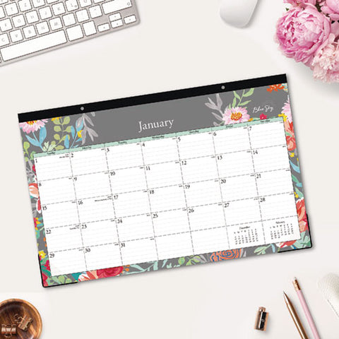 Sophie Desk Pad, Floral Artwork, 17 X 11, Multicolor Sheets, Black Binding, Clear Corners, 12-month (jan To Dec): 2025