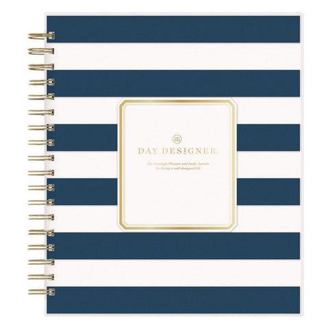 Day Designer Navy Stripe Daily/monthly Planner, Horizontal Stripe Artwork, 10 X 8, Navy/white Cover, 12-month (jan-dec): 2025