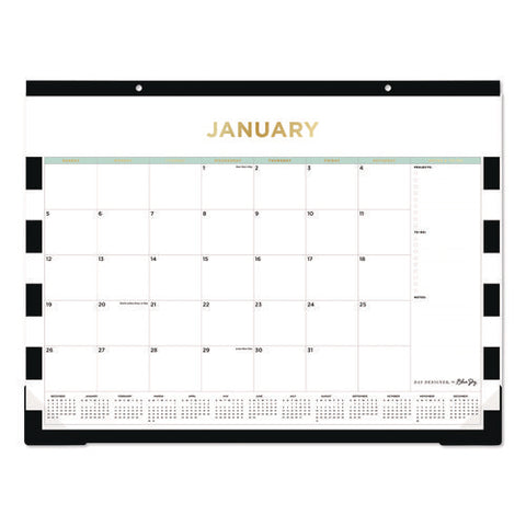 Day Designer Rugby Stripe Desk Pad Calendar, 22 X 17, White/black Sheets, 12-month (jan To Dec): 2025