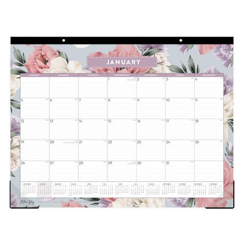 Tula Monthly Desk Pad Calendar, Floral Artwork, 22" X 17", White/purple/pink Sheets, Black Headband, 12-month (jan-dec): 2025