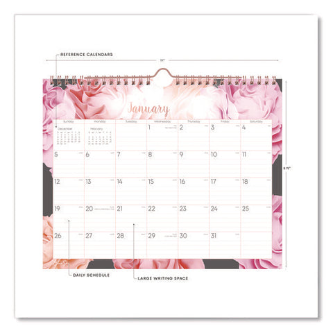 Joselyn Monthly Wall Calendar, Floral Artwork, 11 X 8.75, White/pink/peach Sheets, 12-month (jan To Dec): 2025