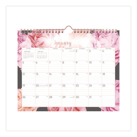 Joselyn Monthly Wall Calendar, Floral Artwork, 11 X 8.75, White/pink/peach Sheets, 12-month (jan To Dec): 2025