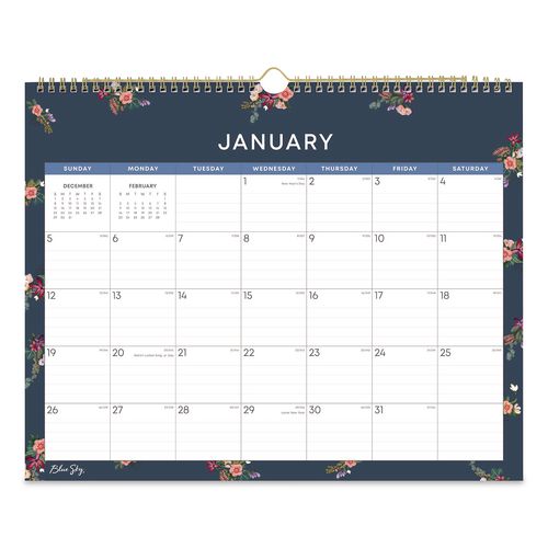 Ashlyn Monthly Wall Calendar, Floral Artwork, 15 X 12, White/blue/pink Sheets, 12-month (jan To Dec): 2026