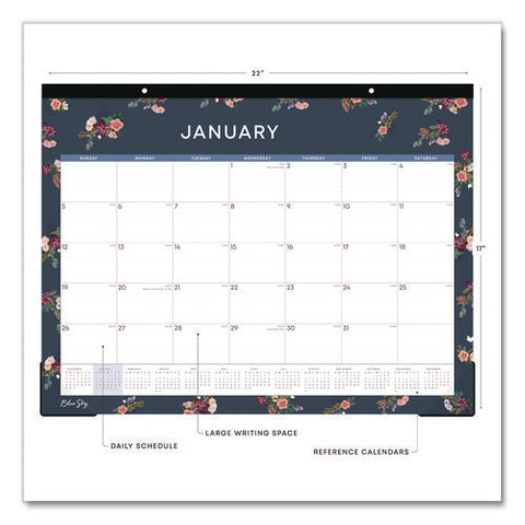 Ashlyn Desk Pad Calendar, Floral Artwork, 22 X 17, White/blue/pink Sheets, Black Headband, 12-month (jan To Dec): 2025