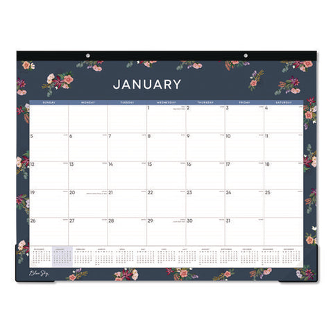 Ashlyn Desk Pad Calendar, Floral Artwork, 22 X 17, White/blue/pink Sheets, Black Headband, 12-month (jan To Dec): 2025