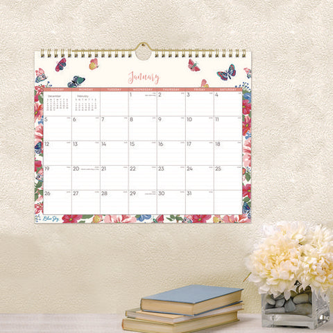 Fly By Monthly Wall Calendar, Butterflies Artwork, 11" X 8.75", Cream/pink/blue Sheets, 12-month (jan To Dec): 2025