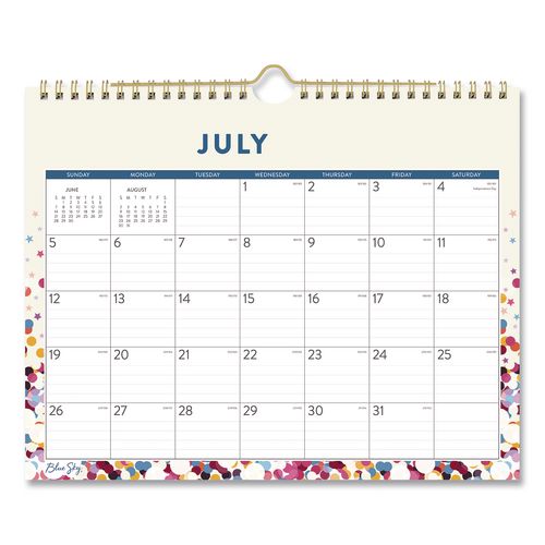 Star Confetti Bright Academic Monthly Wall Calendar, 11 X 8.75, White Sheets, 12-month (july To June): 2026 To 2027