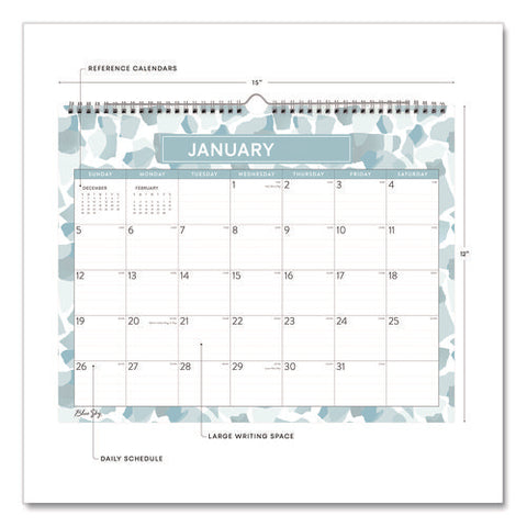 Amitza Blue Monthly Wall Calendar, Abstract Artwork, 15 X 12, White/blue/gray Sheets, 12-month (jan To Dec): 2025