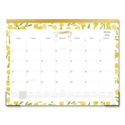 Mimosa Monthly Desk Pad Calendar, 22 X 17, Lemon Artwork, White/yellow/green Sheets, 12-month (jan To Dec): 2026