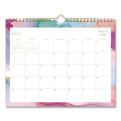 Ashley G Multicolor Smoke Academic Year Wall Calendar, 11 X 8.75, White Sheets, 12-month (july To June): 2026 To 2027