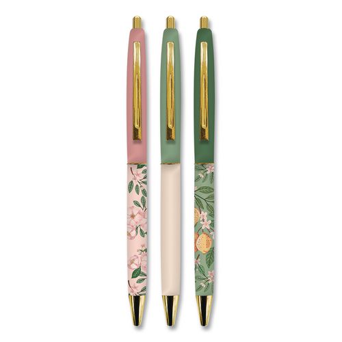 Bespoke Letterpress Pen, Retractable, Bold 1 Mm, Black Ink, Assorted Barrel Colors, 3/pack