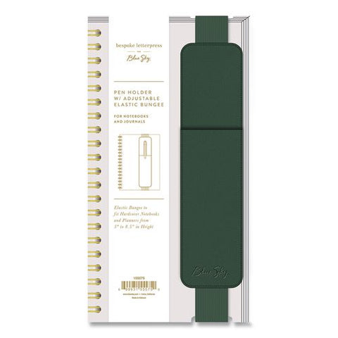Bespoke Letterpress Pen Holder With Adjustable Elastic Bungee, For 5" To 8.5" Books, 1.8 X 7.2, Forest Green