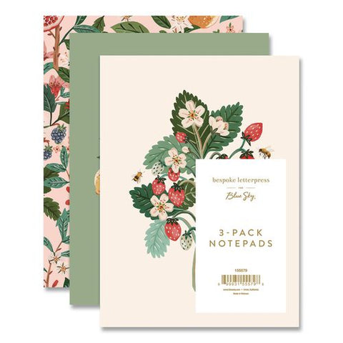 Bespoke Letterpress Mini Notebooks, Multicolor Covers, (30) 7.5 X 5.5 Sheets, 3/pack