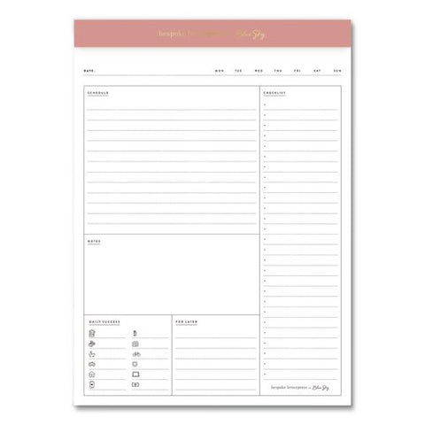 Bespoke Letterpress Daily Desk Notes Planner Pad, 7 X 9, Camellia Pink Headband, Undated