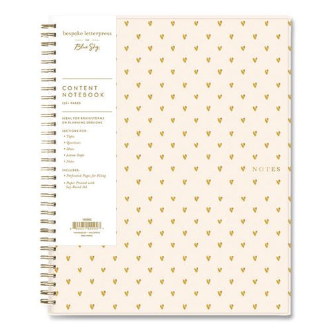 Bespoke Letterpress Content Notebook, Cream Hearts Cover, (150) 11 X 8.5 Sheets