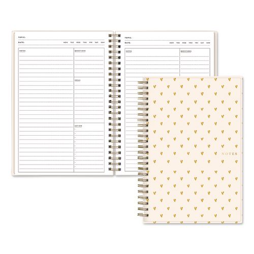 Bespoke Letterpress Content Notebook, Cream Hearts Cover, (150) 8.5 X 5.75 Sheets