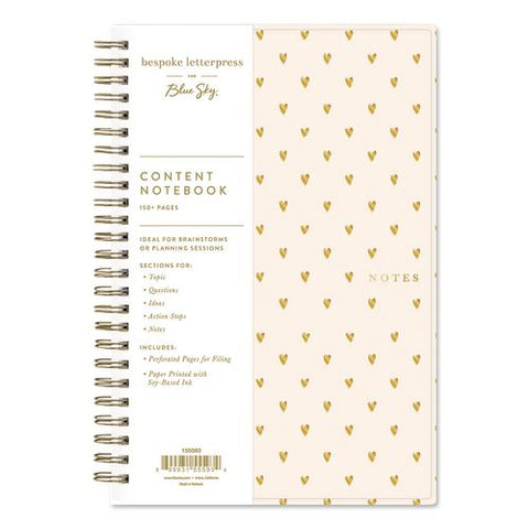 Bespoke Letterpress Content Notebook, Cream Hearts Cover, (150) 8.5 X 5.75 Sheets