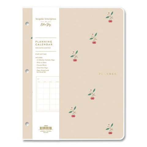 Bespoke Letterpress Undated Monthly Planner, Cherries Blush, 11 X 8.5