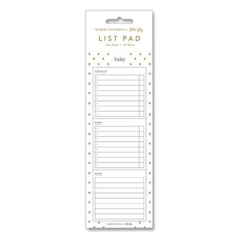 Bespoke Letterpress Cream Hearts Daily Planning Pad, 3 X 8, Undated