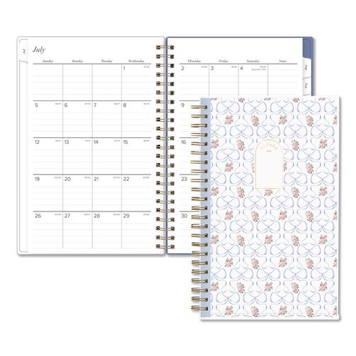 Elenora Academic Year Weekly/monthly Planner, Blue Bows/pink Floral Artwork, 8 X 5, 12-month (july To June): 2026 To 2027