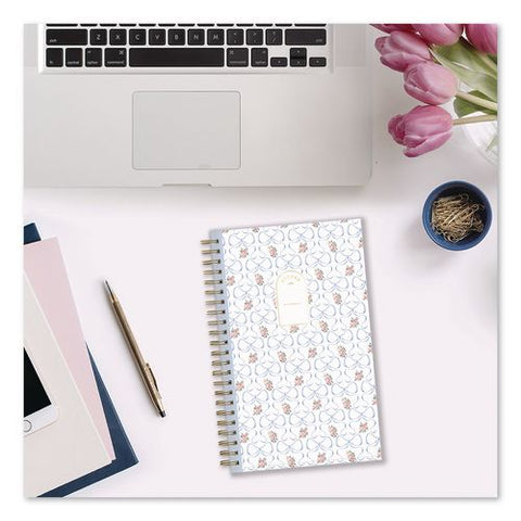 Elenora Academic Year Weekly/monthly Planner, Blue Bows/pink Floral Artwork, 8 X 5, 12-month (july To June): 2026 To 2027