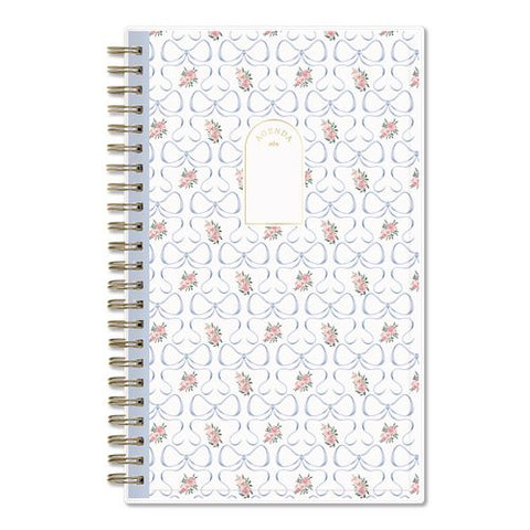 Elenora Academic Year Weekly/monthly Planner, Blue Bows/pink Floral Artwork, 8 X 5, 12-month (july To June): 2026 To 2027