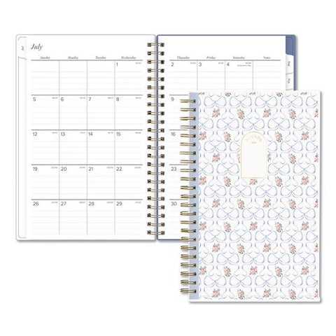 Elenora Academic Year Weekly/monthly Planner, Blue Bows/pink Floral Artwork, 8 X 5, 12-month (july To June): 2026 To 2027