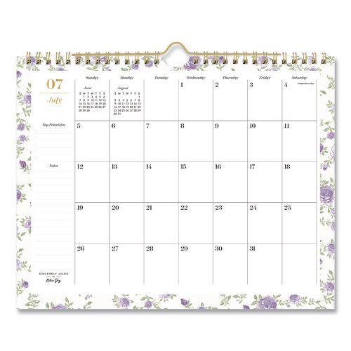 Sincerely Jules Forget Me Not Academic Monthly Wall Calendar, 11 X 8.75, White Sheets, 12-month (july To June): 2026 To 2027