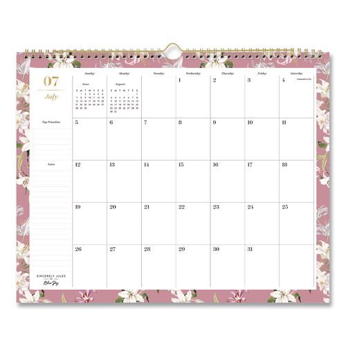 Sincerely Jules Liliana Rose Academic Monthly Wall Calendar, 15 X 12, White Sheets, 12-month (july To June): 2026 To 2027