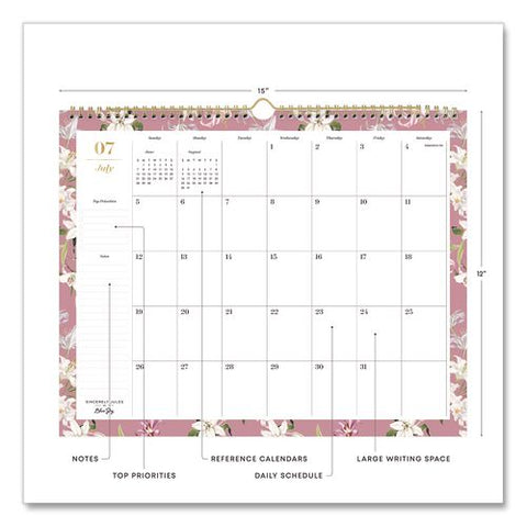 Sincerely Jules Liliana Rose Academic Monthly Wall Calendar, 15 X 12, White Sheets, 12-month (july To June): 2026 To 2027