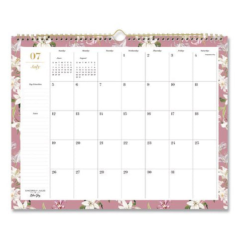 Sincerely Jules Liliana Rose Academic Monthly Wall Calendar, 15 X 12, White Sheets, 12-month (july To June): 2026 To 2027