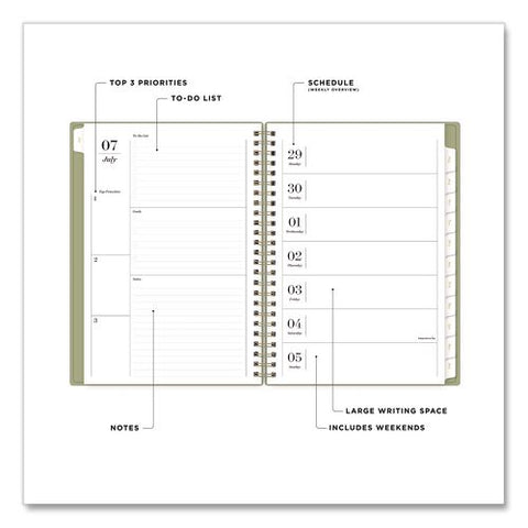 Sage Academic Year Weekly/monthly Planner, 8 X 6, Sage Cover, 12-month (july To June): 2026 To 2027