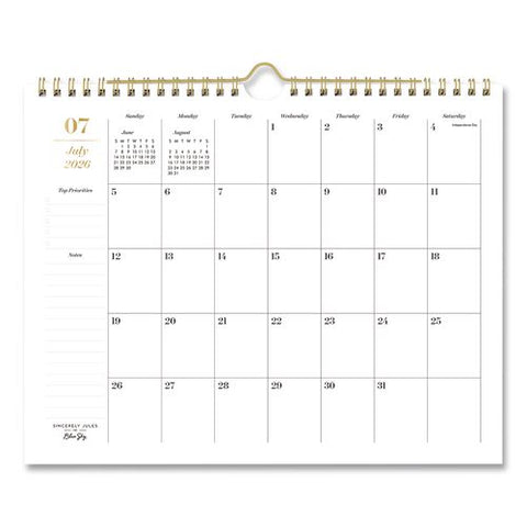 Sincerely Jules Elevated Academic Monthly Wall Calendar, 11 X 8.75, White Sheets, 12-month (july To June): 2026 To 2027