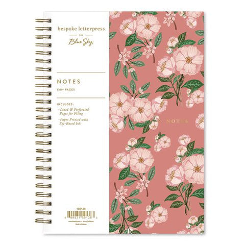Bespoke Letterpress Notebook, Camellia Floral Cover, (150) 8.5 X 5.75 Sheets