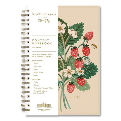 Blue Sky Bespoke Letterpress Content Notebook, Strawberry And Bee Cover, (150) 8 X 5 Sheets